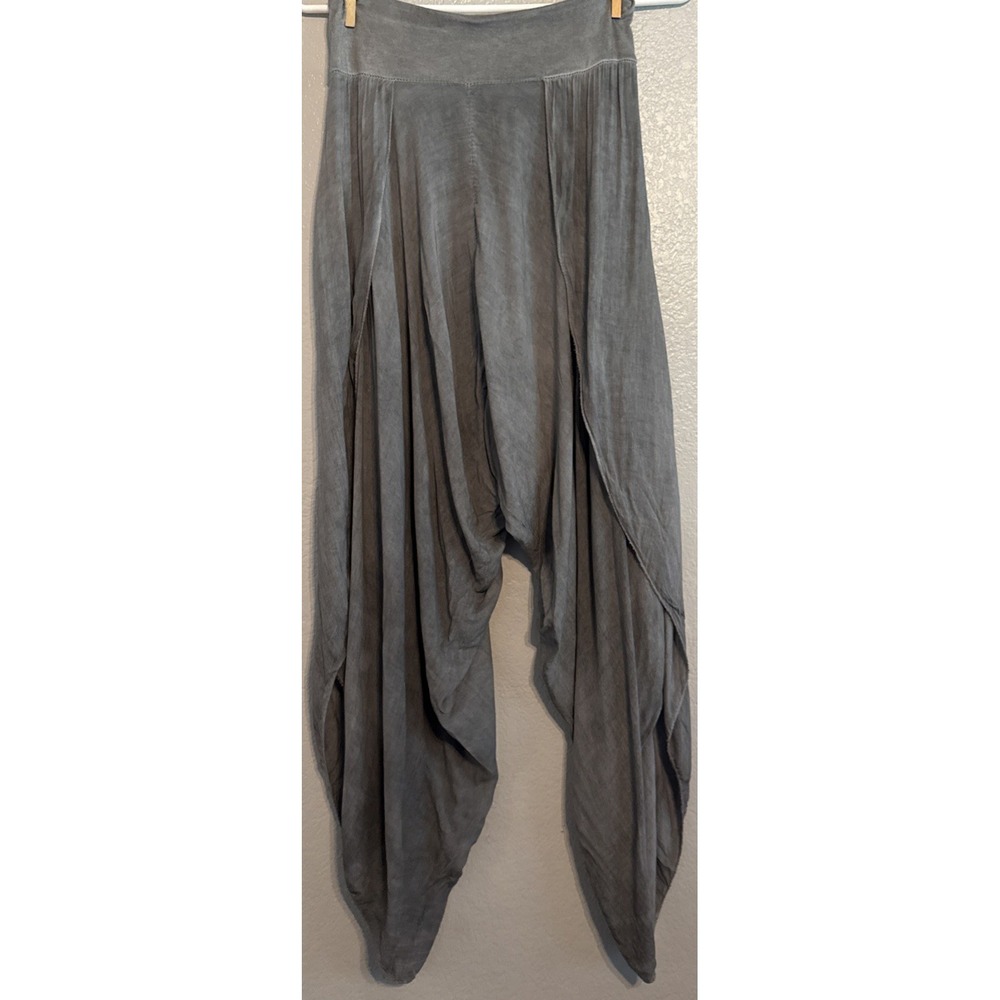 Made In Italy Gray Viscose Harem Pants Wrap Front Tulip Boho Lagenlook Size 26"